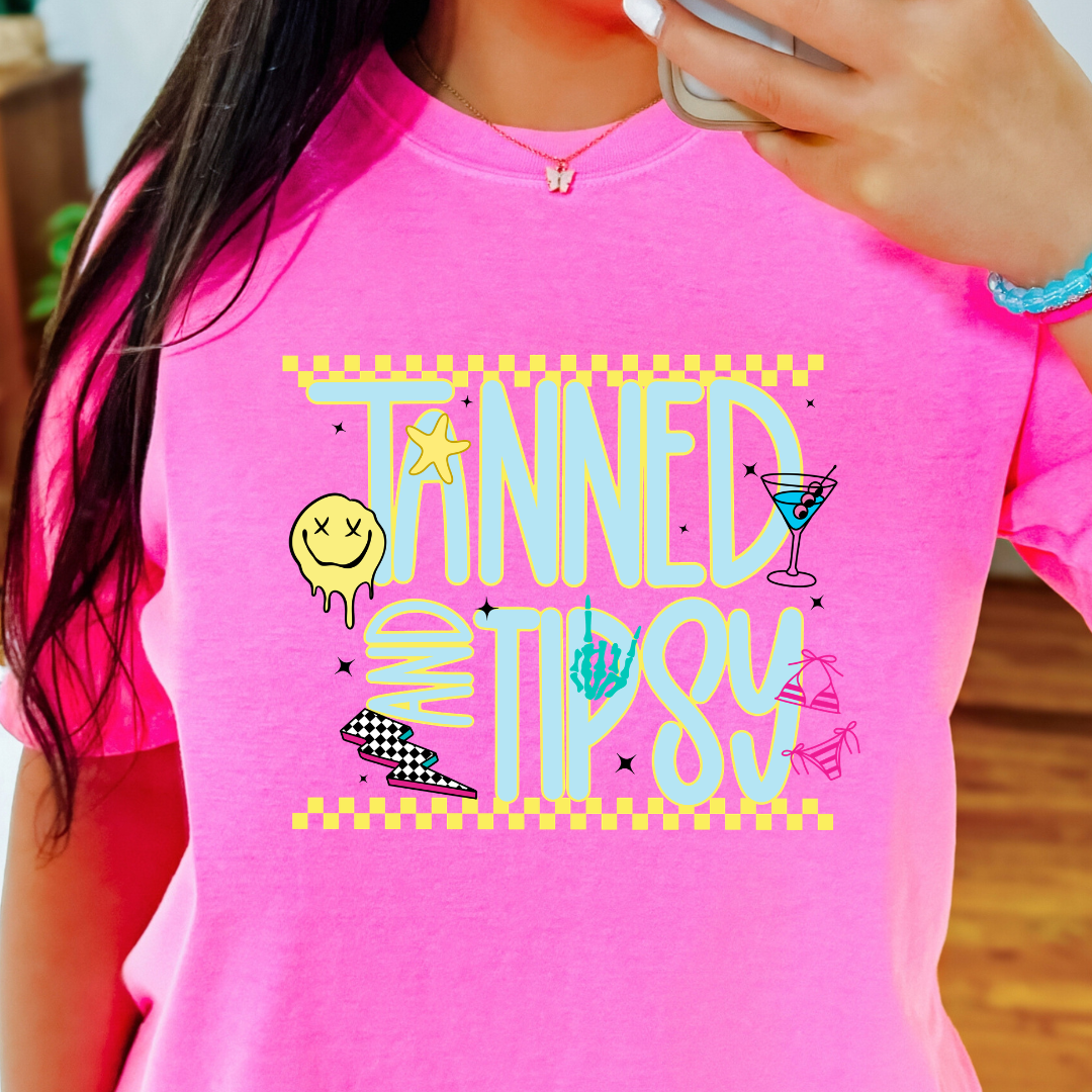 Tanned and Tipsy Colorful - Full Color DTF T-Shirt Transfer - 345
