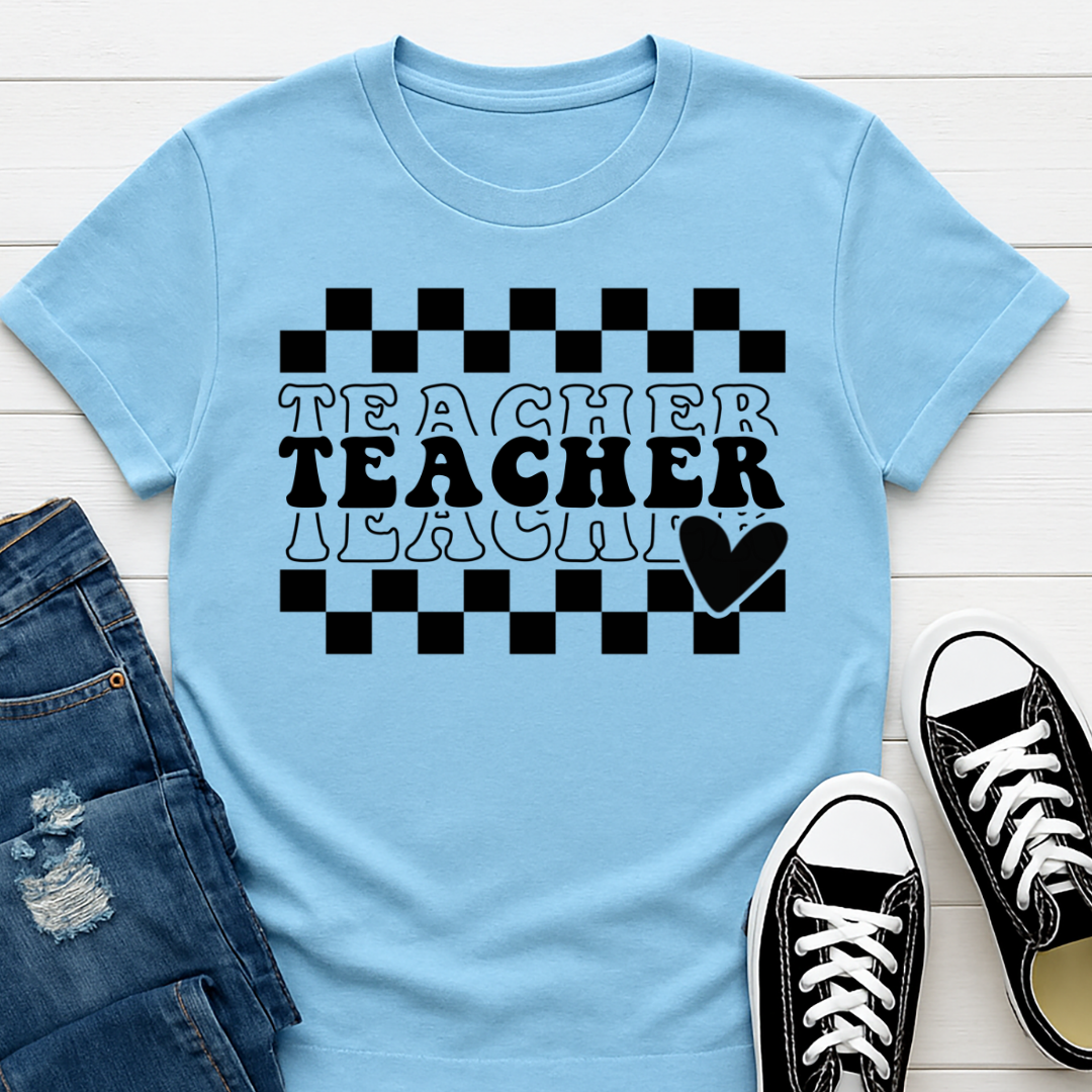 Teacher Checkered -  Single Color Screen Print - Adult Size - B24