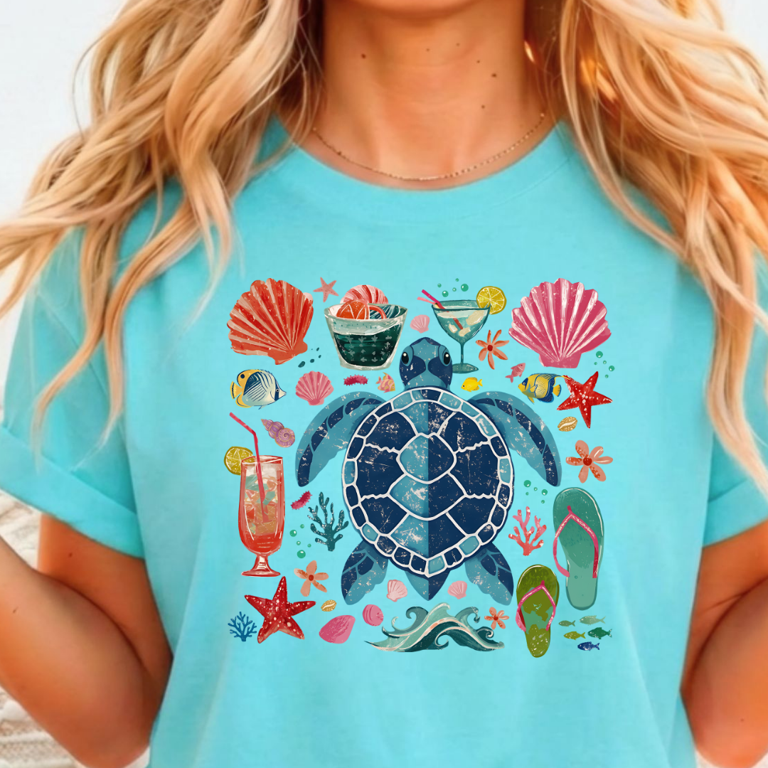 Turtle w Shells - Full Color DTF T-Shirt Transfer - 403