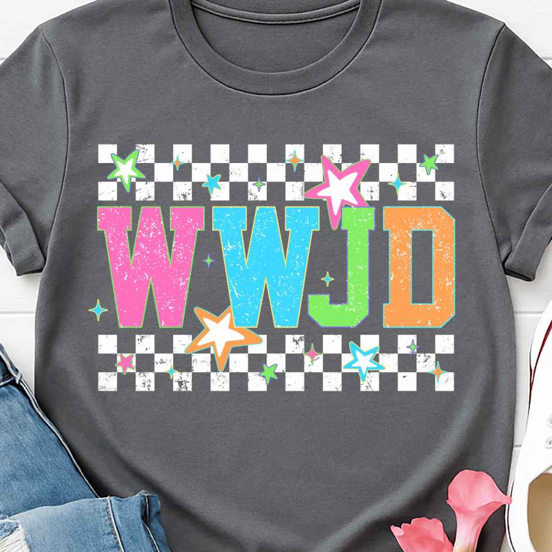 WWJD White Checkered - Full Color DTF T-Shirt Transfer - 753