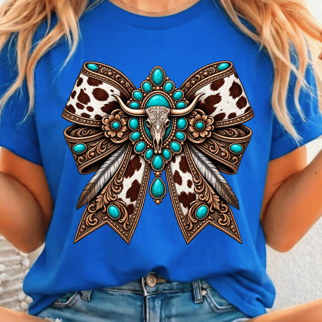Western Cow Bow - Full Color DTF T-Shirt Transfer - 678