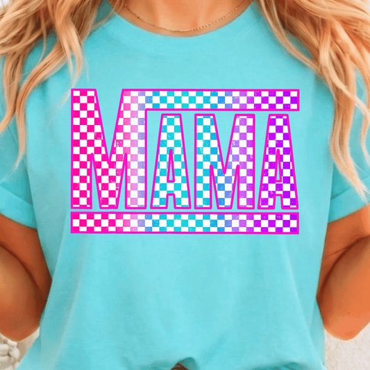 Mama Checkered Pink - Full Color DTF T-Shirt Transfer - 378