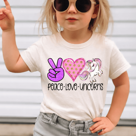 Peace-Love-Unicorns - Kids Sized - Full Color DTF T-Shirt Transfer - K5